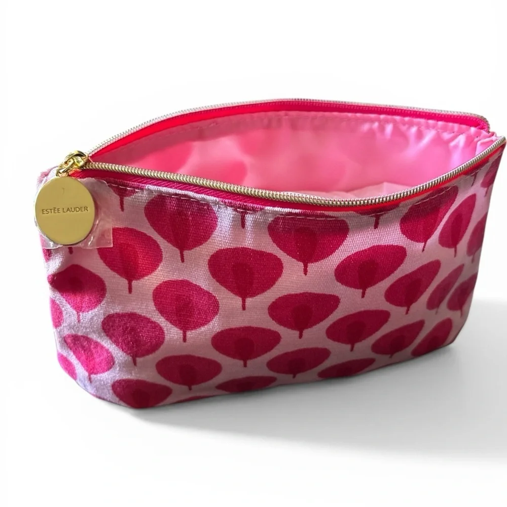 Estee Lauder Pink Patterned Cosmetic Pouch with Gold Charm